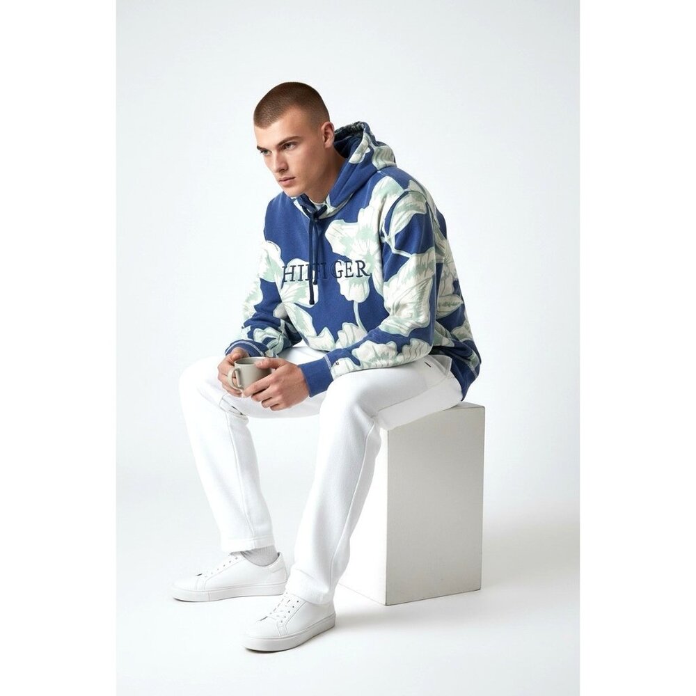 Tommy Hilfiger Floral Pullover Hoodie Sweatshirt‎ Blue White XXL/TTG